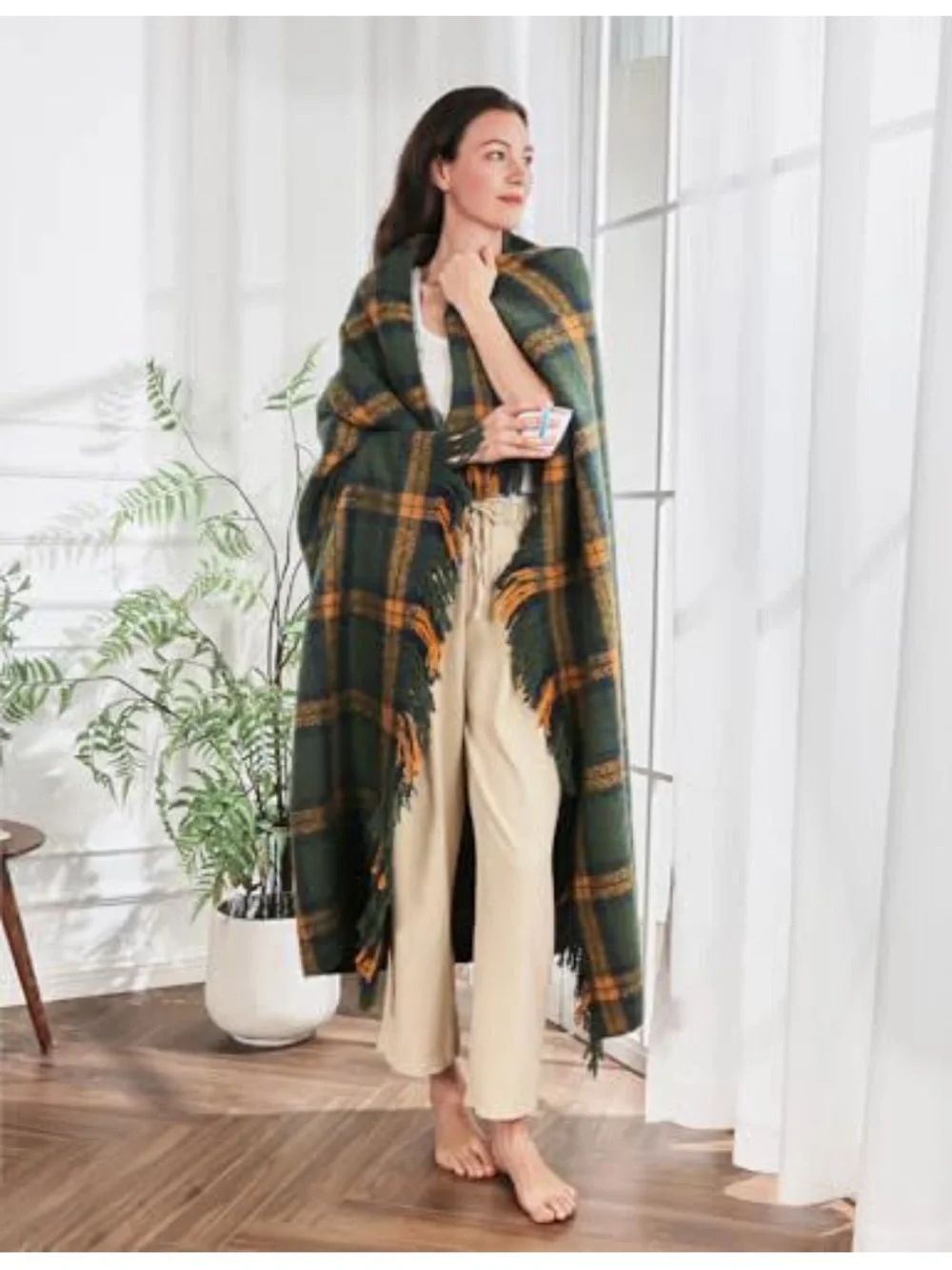 Green Plaid Throw Blanket - Cozy Checkered Home Throw